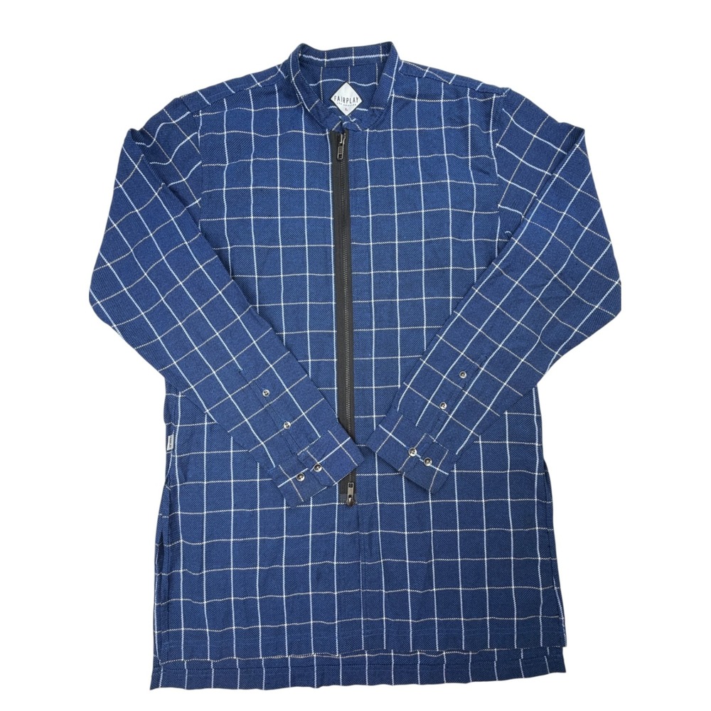 FairPlay Los Angeles Wesley Jacket Men's L Blue Plaid Longline Full Zip